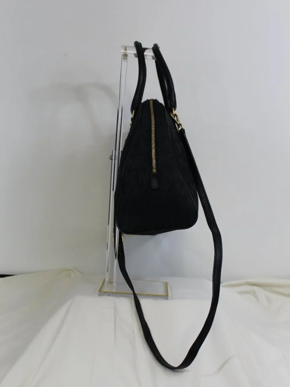 Michael Kors Black‎ Logo Satchel Canvas Leather Crossbody Bag Gold Hardware